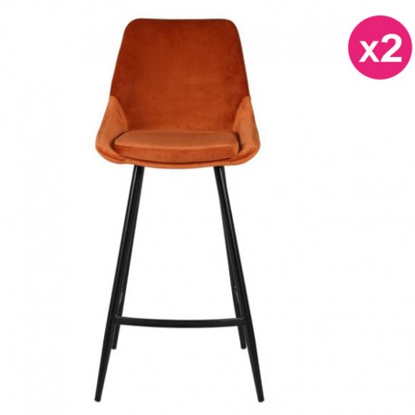 Lot de 2 Chaises Plan de Travail Velours Orange et Métal Kari KosyForm