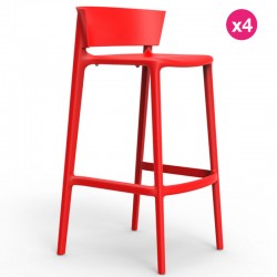 Juego de taburetes de 4 bar Vondom Africa altura del asiento 74,5 cm rojo