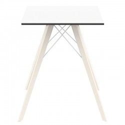 Mesa de jantar Vondom Faz Wood branco topo quadrado e pés de carvalho branqueado