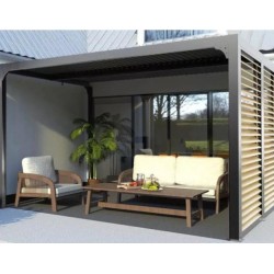 Pérgola bioclimática Habrita antracite alumínio 10,80 m2 ventosas imitação madeira