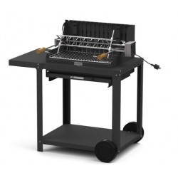 Le Marquier Mendy Black Steel Barbecue with Cart and Rotisserie