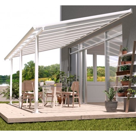 Pérgola de pared Olympia 3x6,1m de aluminio blanco y policarbonato Canopia