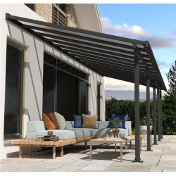 Pérgola de parede Olympia 3x7,30m em alumínio cinzento e policarbonato Canopia