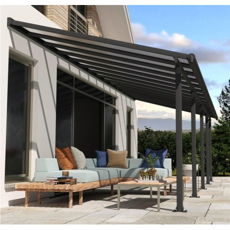 Pergola adossée Olympia 3x8.60m aluminium gris et polycarbonate Canopia
